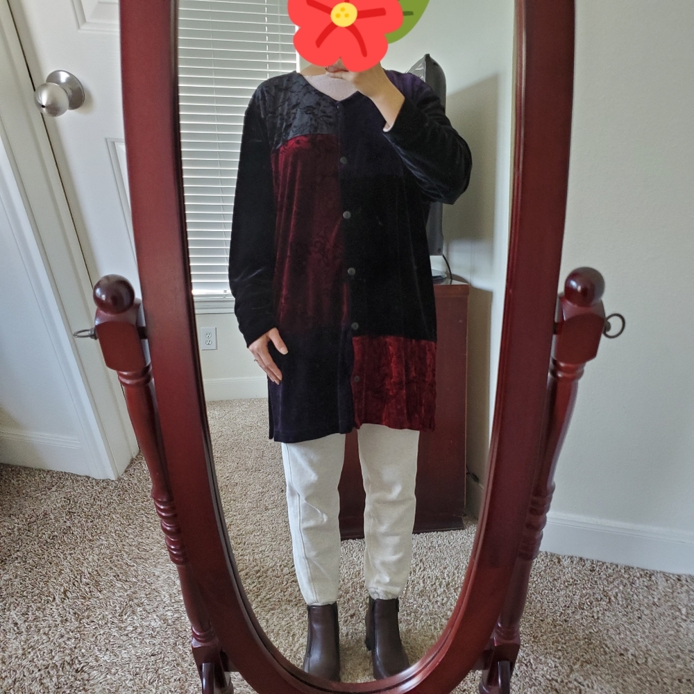 Vintage Euc Bechamel Patchwork Velvet Cardigan - image 2